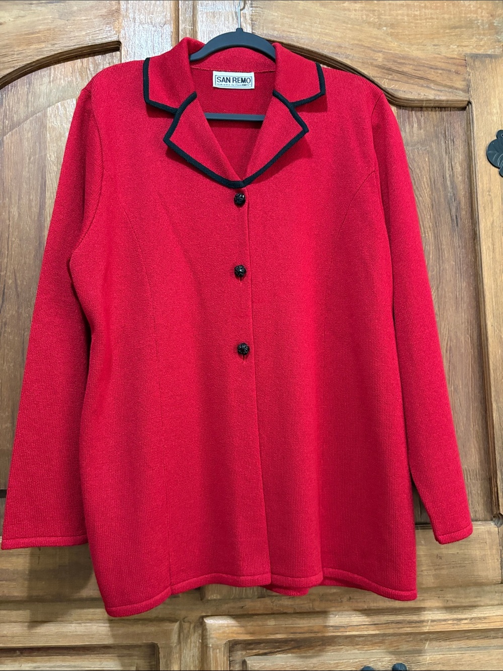 San Remo Women’s Red Cardigan with Black Trim